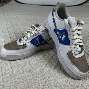 Nike Air Force 1 Low GS White Blue Multicolor Swoosh 314192-117 Sz 5.5Y